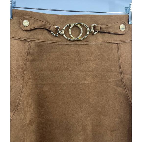 Marc New York Andrew Marc Women Expresso Faux Suede A-line Skirt Brown Small NEW - Picture 3 of 7